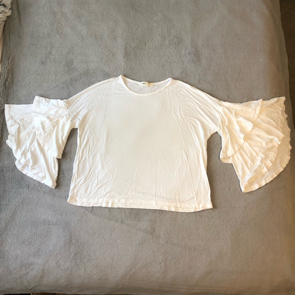 White Ruffled 3/4 Sleeve Top - Picture 2 of 4